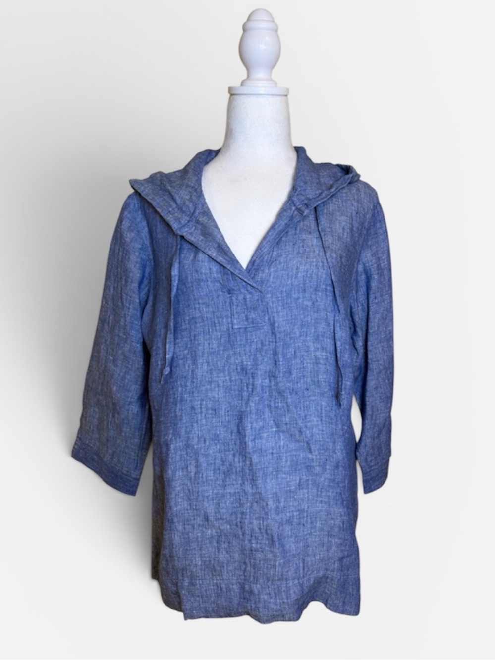 L.L. Bean 100% Washable Linen Hoodie Atlantic Blue  Tunic Shirt NWT Small